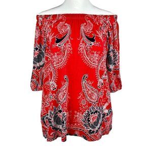 Talbots Off The Shoulder Paisley Floral Blouse Medium